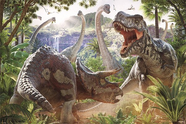 Plakát, Obraz - David Penfound - Dinosaur Battle