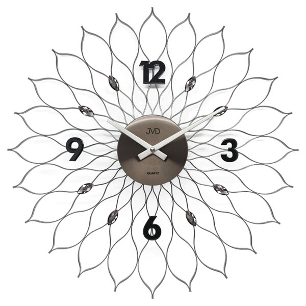 JVD Nástěnné designové kovové antracitové paprskovité hodiny JVD HT115.3 (kovové paprskovité hodiny o průměru 49cm)