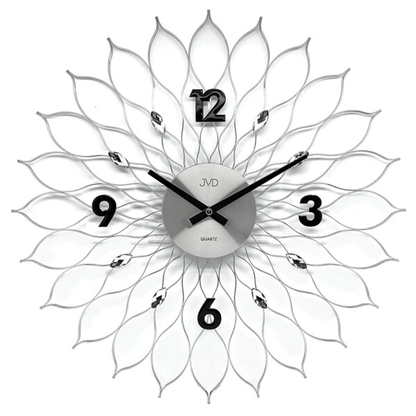 JVD Nástěnné designové kovové stříbrné paprskovité hodiny JVD HT115.1 (kovové paprskovité hodiny o průměru 49cm)