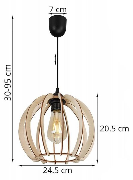 Závěsné svítidlo Timber 1, 1x dřevěné stínítko, lp