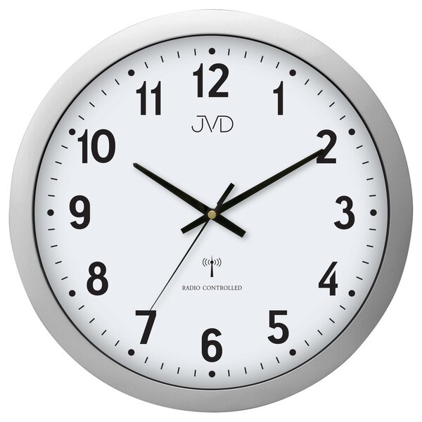 JVD Stříbrné kulaté rádiem nástěnné řízené velké hodiny JVD RH652.1