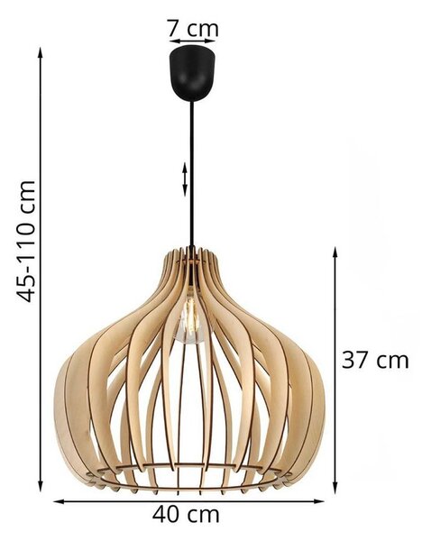 Závěsné svítidlo Timber 3, 1x dřevěné stínítko, lp