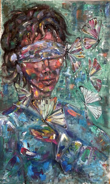Ručně malovaný obraz od Nela Plaňanská - "Zamilování", rozměr: 83 x 135 cm