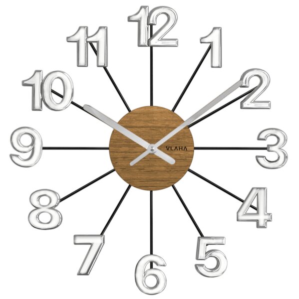 Dřevěné stříbrno-černé hodiny VLAHA DESIGN vyrobené v Čechách VCT1072 (hodiny s vůní dubového dřeva a certifikátem pravosti a datem výroby)