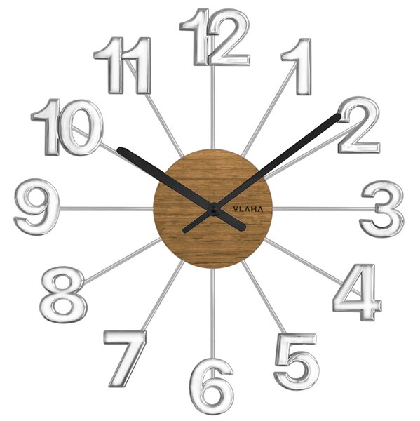 VLAHA Dřevěné stříbrné hodiny VLAHA DESIGN vyrobené v Čechách VCT1070 (hodiny s vůní dubového dřeva a certifikátem pravosti a datem výroby)