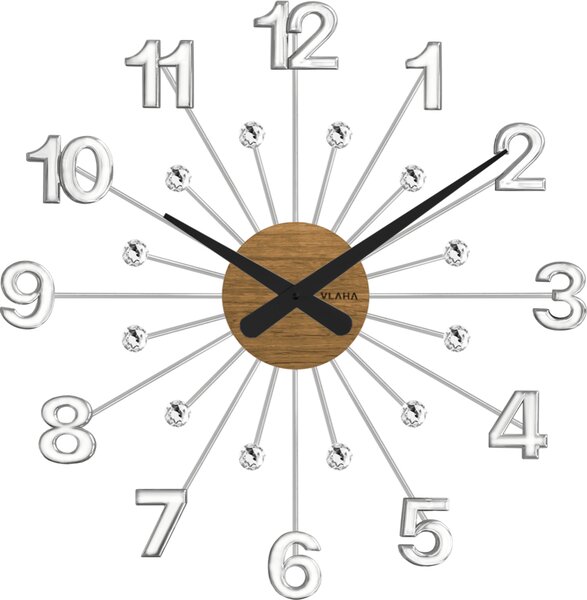 VLAHA Dřevěné stříbrné hodiny s kameny VLAHA DESIGN vyrobené v Čechách VCT1080 (hodiny s vůní dubového dřeva a certifikátem pravosti a datem výroby)