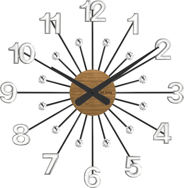 VLAHA Dřevěné stříbrno-černé hodiny s kameny VLAHA DESIGN vyrobené v Čechách VCT1082 (hodiny s vůní dubového dřeva a certifikátem pravosti a datem výroby)