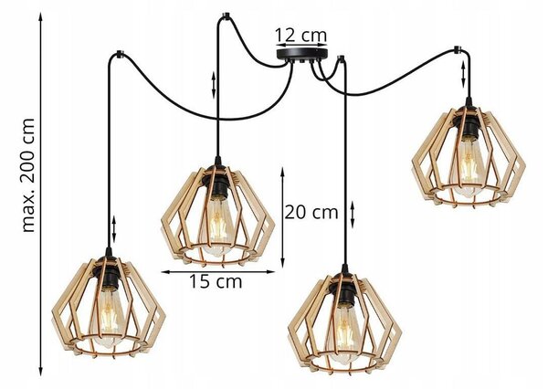 Závěsné svítidlo Timber, 4x dřevěné stínítko