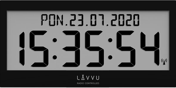 Černé digitální hodiny s češtinou LAVVU MODIG řízené rádiovým signálem
