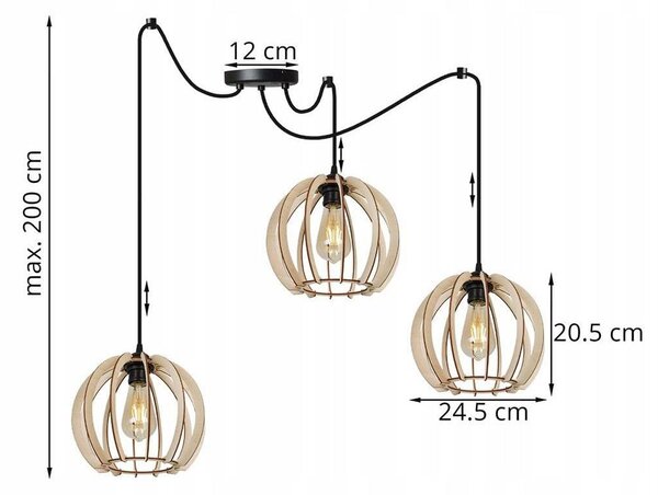 Závěsné svítidlo Timber Spider 1, 3x dřevěné stínítko