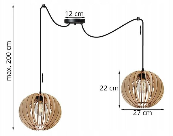 Závěsné svítidlo Timber Spider 2, 2x dřevěné stínítko