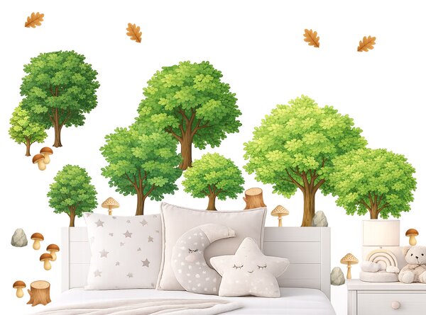 Sada listnatých stromů textilní přelepitelné samolepky na zeď arch 75 x 60 cm