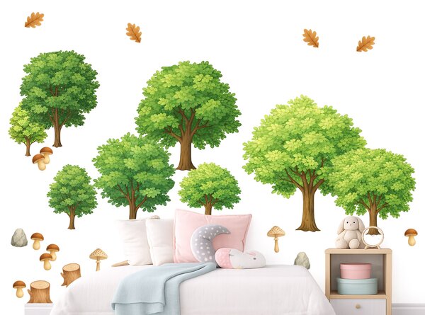 Sada listnatých stromů textilní přelepitelné samolepky na zeď arch 75 x 60 cm