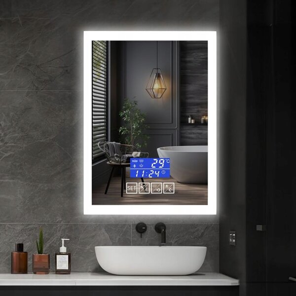 IREDA Koupelnové zrcadlo s LED osvětlením a reproduktorem 80 x 60 cm 95766