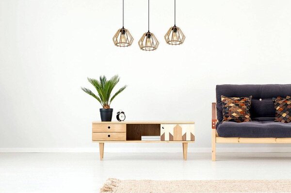 Závěsné svítidlo Timber, 3x dřevěné stínítko