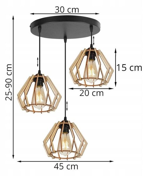 Závěsné svítidlo Timber, 3x dřevěné stínítko