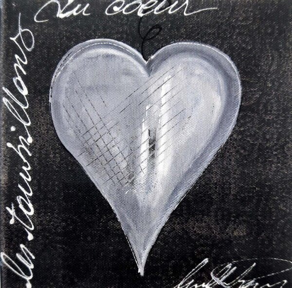 ART-STYLE Obrázek 30x30, srdce šedivé, rám bílý s patinou