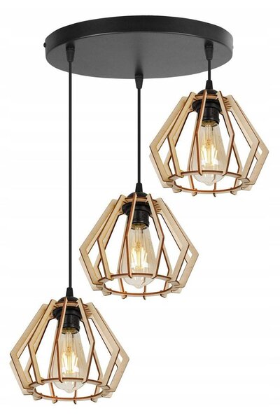 Závěsné svítidlo Timber, 3x dřevěné stínítko