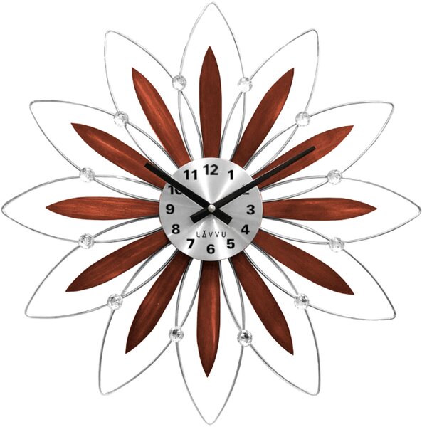 LAVVU Dřevě né stříbrné hodiny CRYSTAL Flower s čísly LCT1114