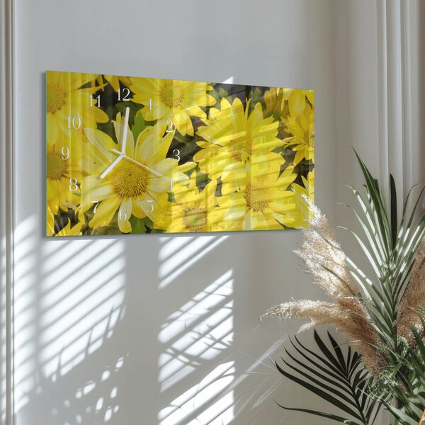 Skleněné hodiny horizontální Žluté květy zsppb-60x30-00295258