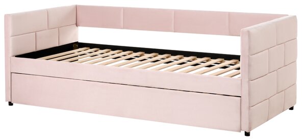 Rozkládací postel Umělý samet CHAVONNE 90 x 200 cm Růžová