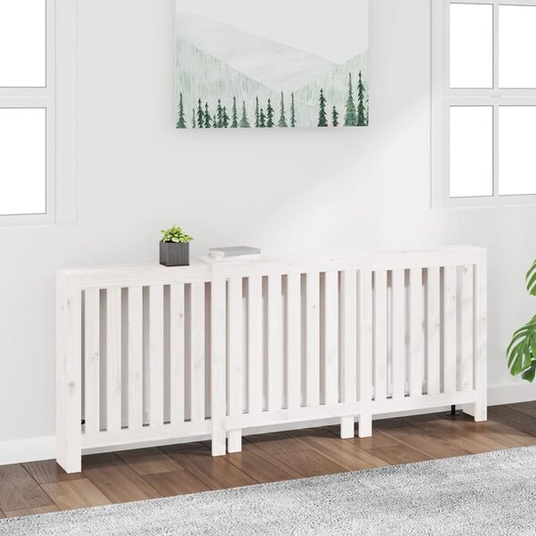Kryt na radiátor bílý 210x21x85 cm masivní borové dřevo