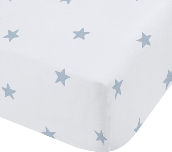 Bílé/modré napínací bavlněné dětské prostěradlo do postýlky 70x140 cm Mini Star & Stripes – Bianca
