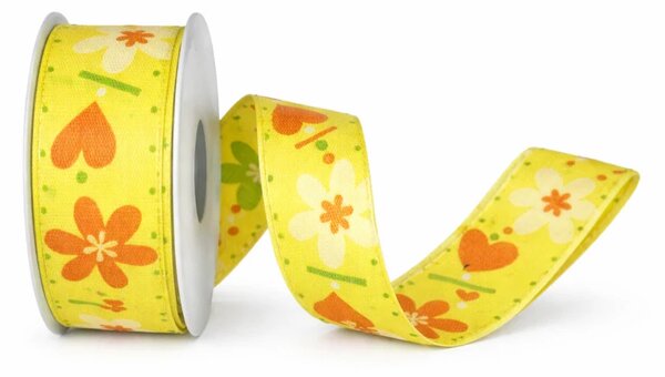 Stuha taftová SPRING BLOSSOM Fresh Meadow žlutá 25mm x 2m (10,-Kč/m)