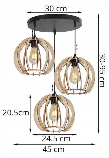 Závěsné svítidlo Timber 1, 3x dřevěné stínítko, BS