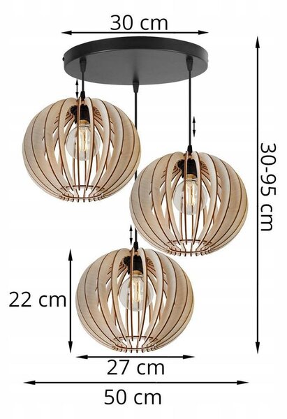 Závěsné svítidlo Timber 2, 3x dřevěné stínítko
