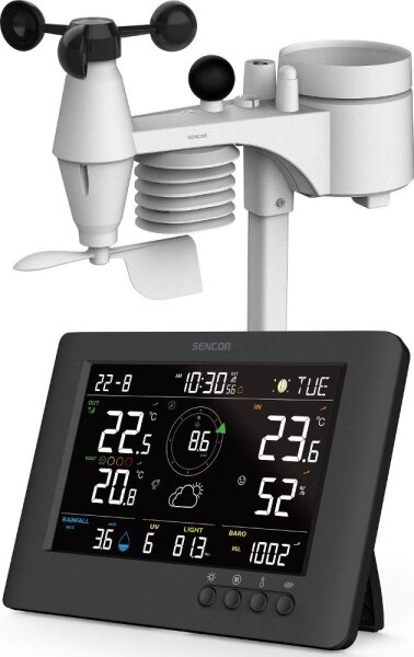 Sencor - Profesionální meteostanice s LCD displejem a budíkem 5V/1xCR2032 + 3xAA