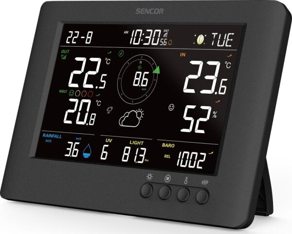 Sencor - Profesionální meteostanice s LCD displejem a budíkem 5V/1xCR2032 + 3xAA