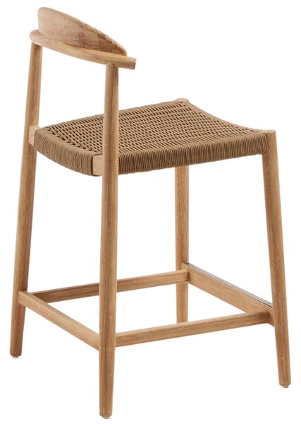 Kave Home Dřevěná barová židle Nina 62 cm s hnědým výpletem