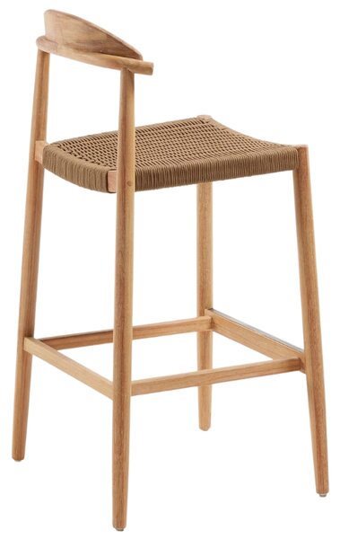 Dřevěná barová židle Kave Home Nina 76 cm s hnědým výpletem