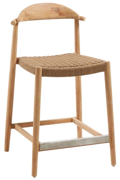 Kave Home Dřevěná barová židle Nina 62 cm s hnědým výpletem