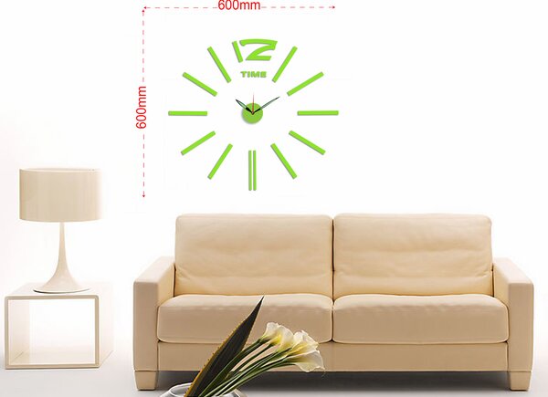 Zelené nalepovací hodiny na zeď MPM E01.3515 (průměr 60cm) (zelenkavé levné nalepovací hodiny )