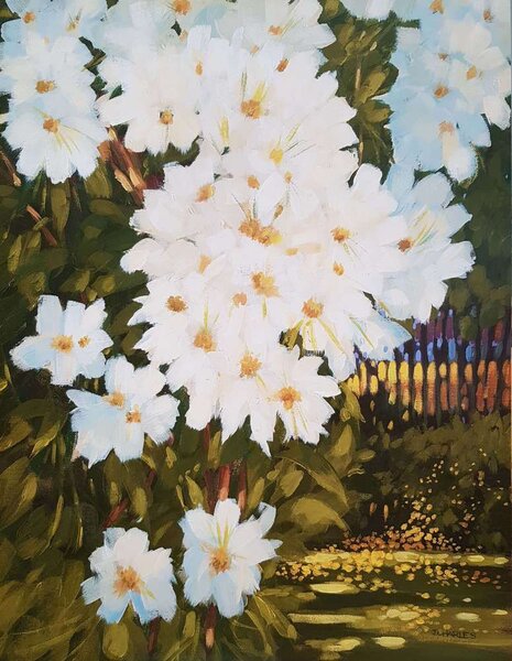 ART-STYLE Obrázek 40x50, květiny v zahradě I., rám bílý s patinou