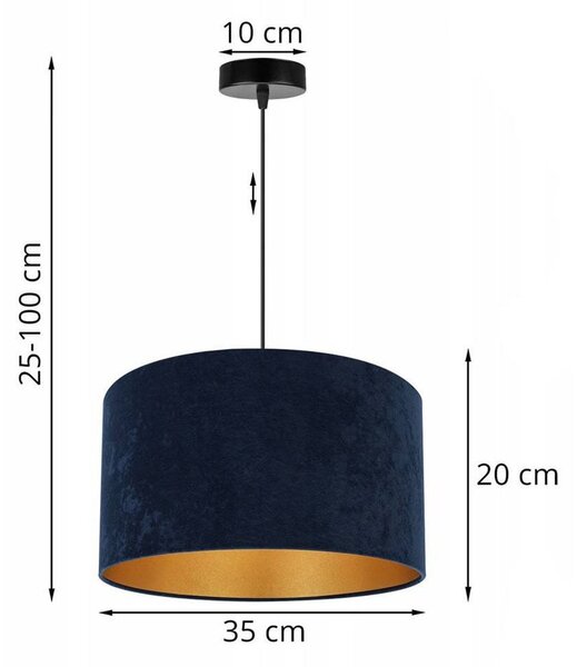 Závěsné svítidlo Mediolan, 1x tmavěmodré/zlaté textilní stínítko, (fi 35cm)