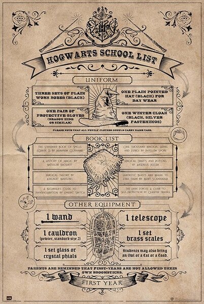 Plakát, Obraz - Harry Potter - Bradavický školní seznam, (61 x 91.5 cm)