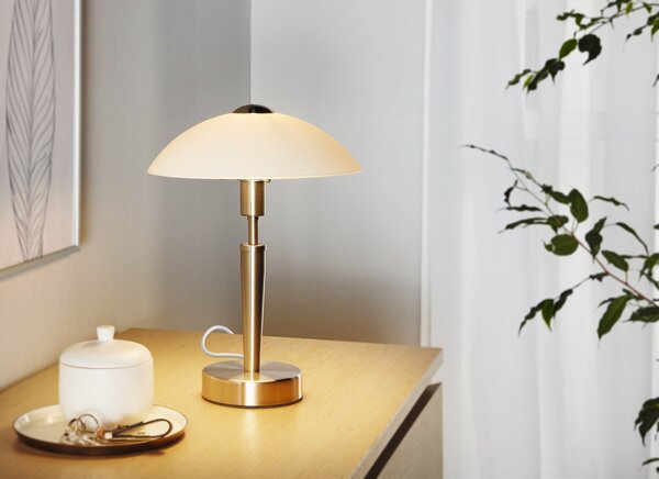 Eglo 85104 Solo - Dotyková stmívatelná lampička, 1 x E14, Ø 26cm (Dotyková stolní lampa s chromovým podstavcem )