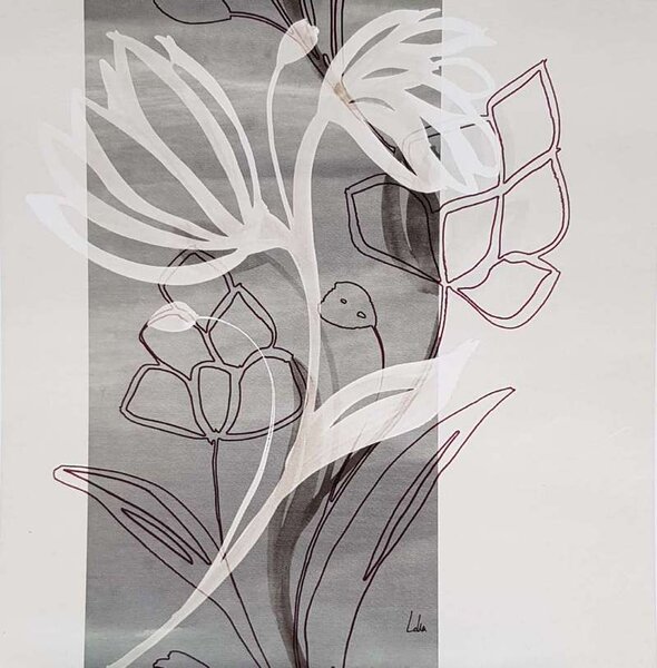 ART-STYLE Obrázek 18x18, silulety květin I., rám bílý s patinou