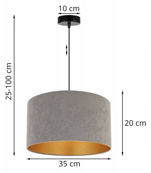 Závěsné svítidlo Mediolan, 1x šedé/zlaté textilní stínítko, (fi 35cm)