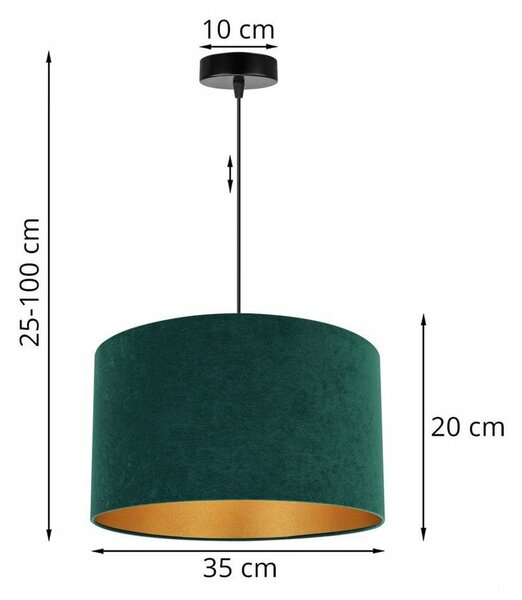 Závěsné svítidlo Mediolan, 1x tmavě zelené/zlaté textilní stínítko, (fi 35cm)