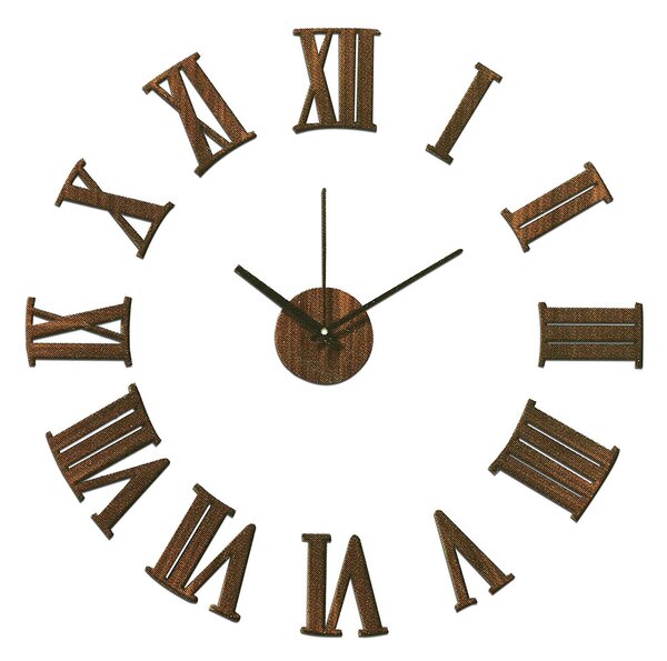 Luxusní nalepovací hodiny s římskými číslicemi v imitaci dekoru dřeva MPM E01.3777 - průměr 60cm (Levné nalepovací hodiny s římskými číslicemi - imitace dřeva)