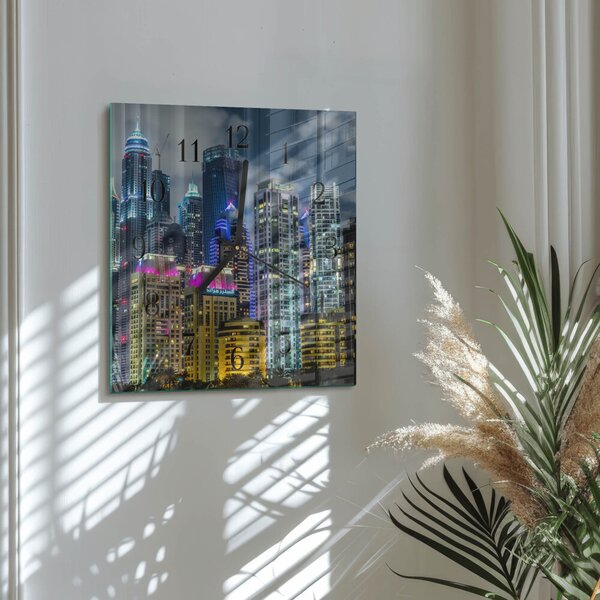 Skleněné hodiny na stěnu Město zskc-30x30-00177645