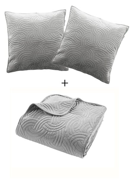 Šedý sametový set přehozu a povlaku na polštář 240x260 cm Solange – douceur d'intérieur