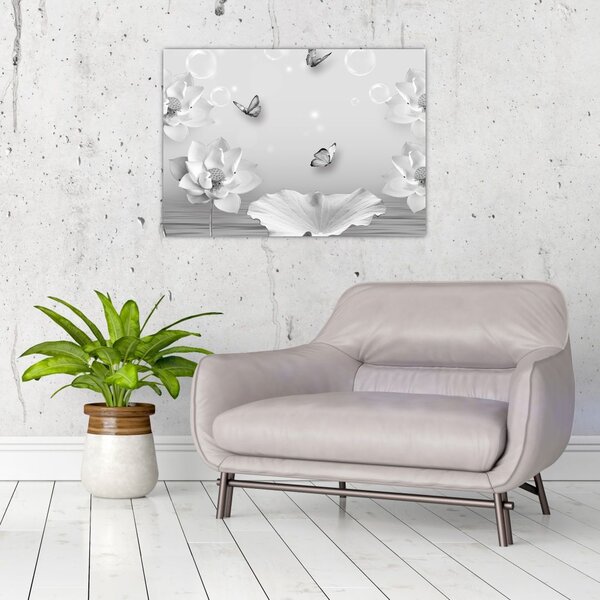 Obraz - Květinový design s motýlky (70x50 cm)