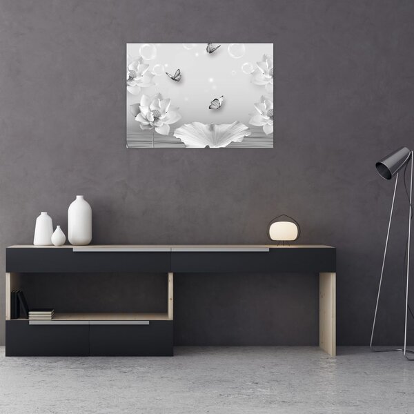 Obraz - Květinový design s motýlky (70x50 cm)