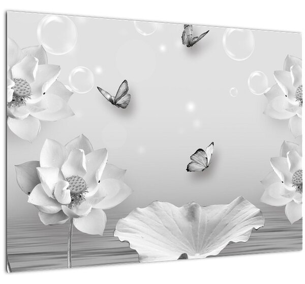 Obraz - Květinový design s motýlky (70x50 cm)