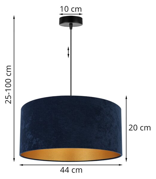 Závěsné svítidlo Mediolan, 1x tmavě modré/zlaté textilní stínítko, (fi 44cm)